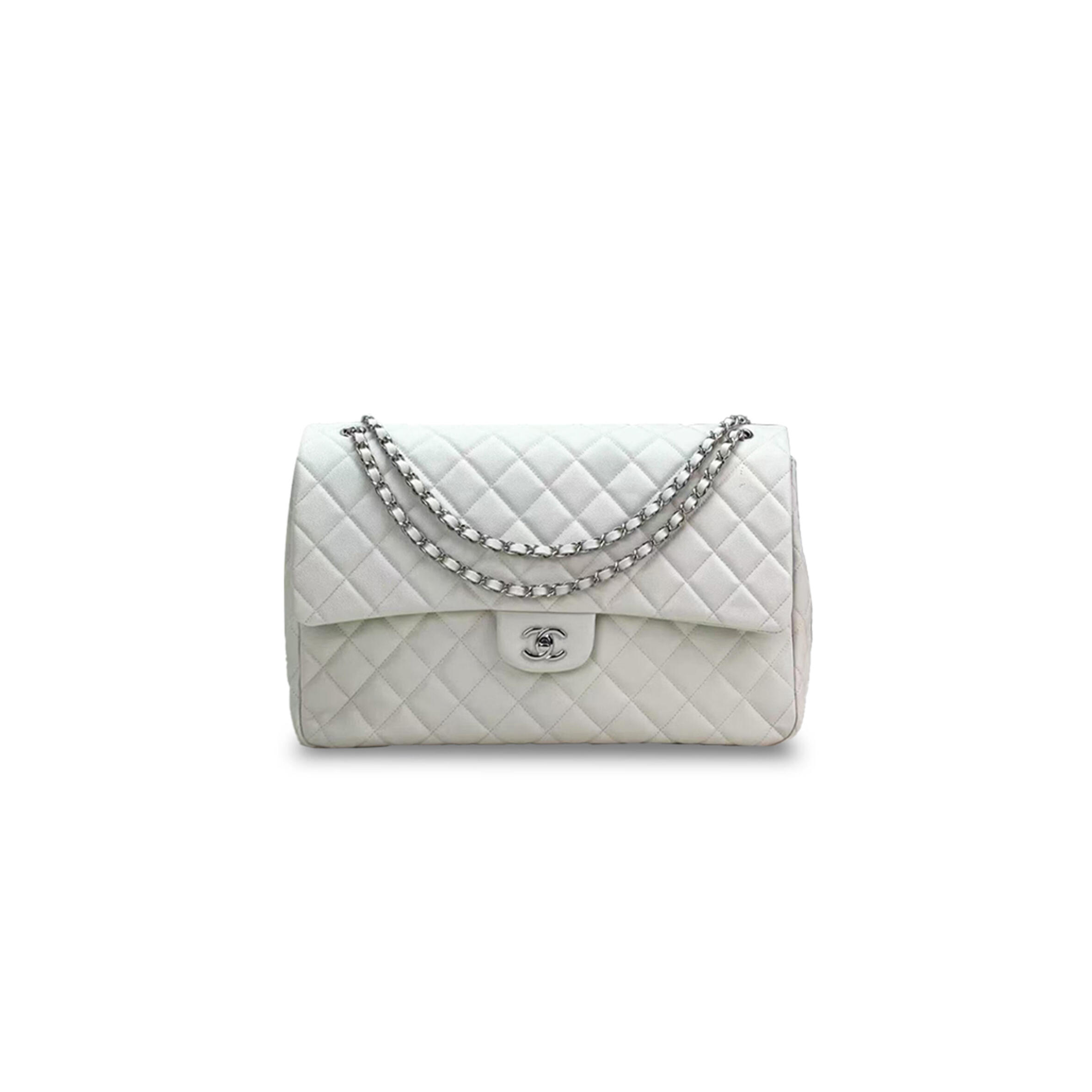 Ch*el shiny caviar silver clutch purse large flap crossbody bag (40*27*12cm)